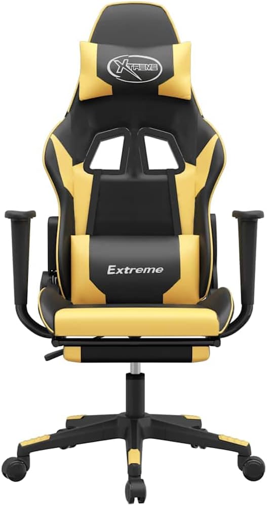 Black and Gold Faux Leather Gaming Chair with USB Massage 160-Degree Recline Adjustable Armrests and Retractable Footrest for Ergonomic Support and Relaxation