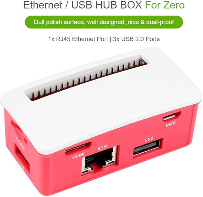 Ethernet/USB HUB Box with ABS Case for Raspberry Pi Zero 2W/ 2WH/ Zero W/Zero WH/Zero with 1x RJ45 10/100M Ethernet Port and 3X USB 2.0 Ports Compatible with USB 2.0/1.1