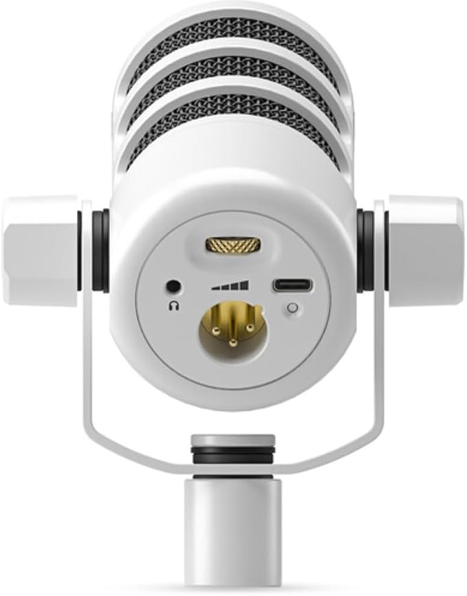 Rode PodMic USB and XLR Dynamic Podcasting Microphone | White Bundle with Pop Filter + Desktop Microphone Stand + XLR Cable + Cleaning Cloth (5 Item)