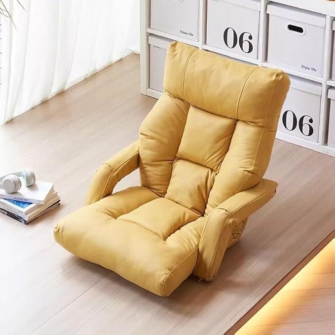ELEFOCUS Convertible Floor Sofa Chair Folding Couch Bed Guest Chaise Lounge with Armrest Adjustable Backrest(B)