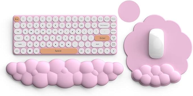 Cloud Keyboard Wrist Rest and Mouse Pad with Wrist Support Set Ergonomic PU Leather Mouse Pads Pain Relief Memory Foam Non-Slip Mousepad for ComputerLaptopPink