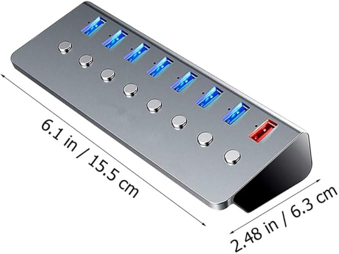 USB Hub Charging Port with Separate On/Off Switch USB Expansion Transfer Splitter for Laptop and Desktop for Business Travel and Multi-Device Charging