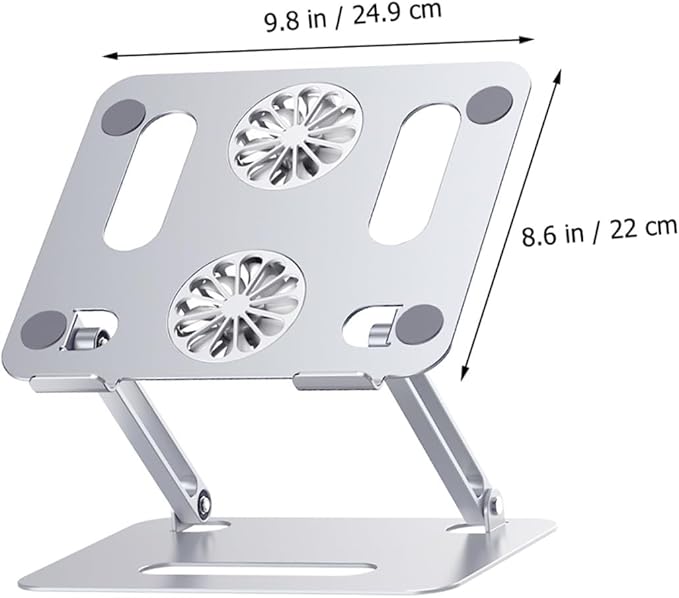 Veemoon Adjustable Aluminum Alloy Laptop Cooling Pad with Dual Quiet Fans Foldable Elevated Notebook Cooler Stand Under 17.3 Inch Laptops Silver USB Powered Suitable for Office