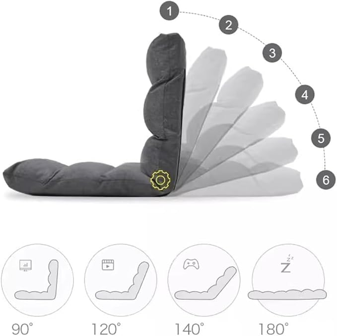 ELEFOCUS Adjustable Ergonomic Gaming Floor Chair - 5-Position Backrest Cotton Linen Lazy Sofa Lounger Recliner(Grey)