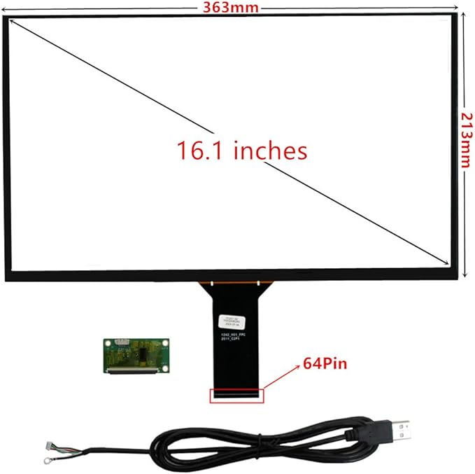 10.1/11.6/13.3/14/15.6 Inch Universal Computer Industrial Multi-touch Capacitive Digitizer Touch Screen Panel Glass With USB Driver Board Converter (16.1 inches)
