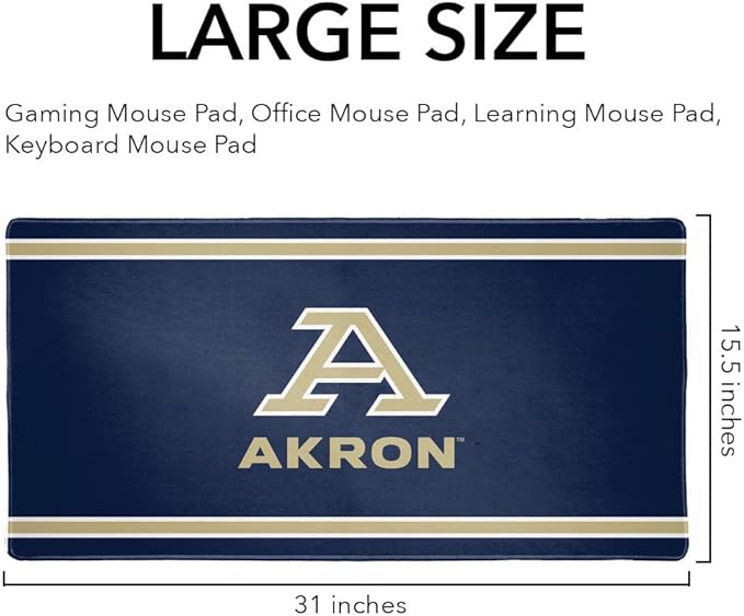 University of Akron Zips Primary Logo Stripes Large Gaming Mouse Pad Desk Mat with Stitched Edges Non-Slip Base for Gamer Home and Office 31.5 x 15.7