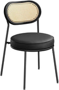 Adjustable Office Computer Chair with Armrest 1pcs Leather Upholstered Accent Dining Chairs with Woven Rattan Backrest(Ink Black)