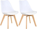 Adjustable Office Computer Chair with Armrest 2pcs Lounge Plastic Dining Chairs with Soft Padded and Wooden Frame(White)