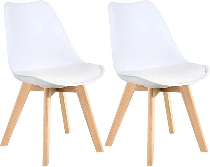 Adjustable Office Computer Chair with Armrest 2pcs Lounge Plastic Dining Chairs with Soft Padded and Wooden Frame(White)