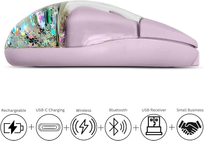 Liquid Glitter Wireless Bluetooth Mouse – Type C Rechargeable Silent Mice – Portable USB Optical Cordless Mouse Compatible with Windows Mac iOS Android PC Laptop &amp MacBook (Purple)