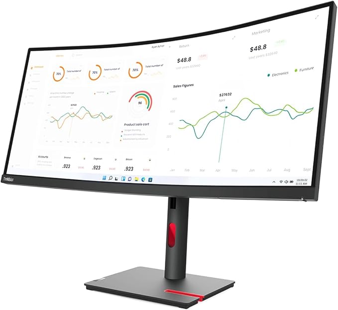 Lenovo ThinkVision T34w-30 34 Class UW-QHD Curved Screen LED Monitor - 21:9 - Raven Black
