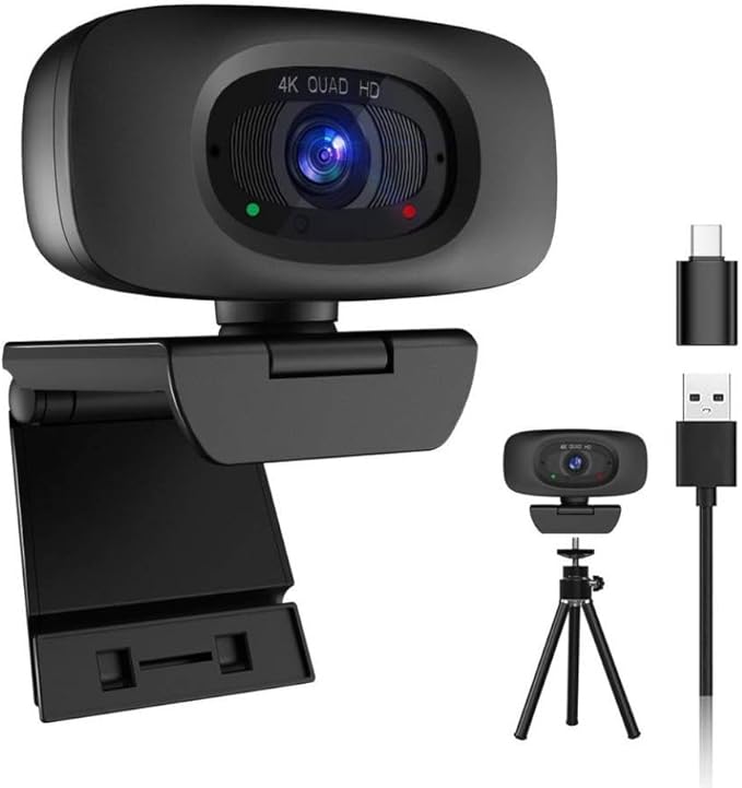 USB Webcam with Autofocus Privacy Cover Tripod Type C Compatible with 4K Video Calls Streaming Gaming