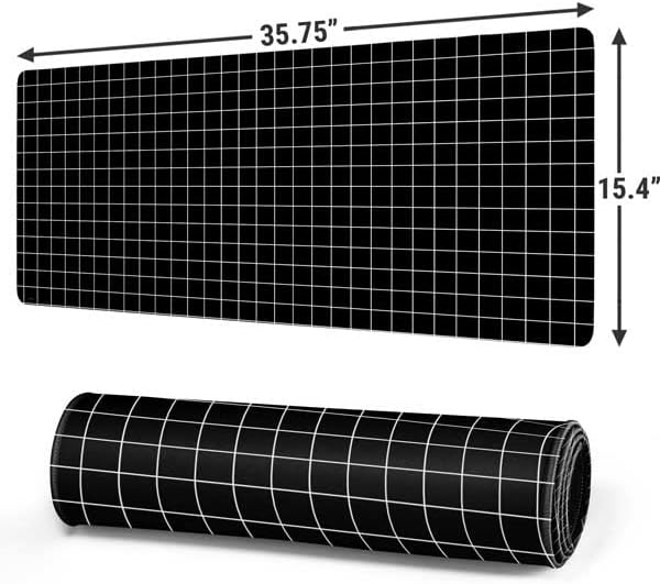 Skinit Extra Large Gaming Mouse Pad - Black Grid Design with Stitched Edges Waterproof Non-Slip Rubber Base Desk Mat for Keyboard &amp Mouse 35.75 x 15.4 inches
