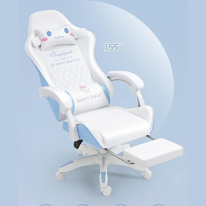 Gaming Chairs for Adults Massage Computer Chair with Footrest and Lumbar Support Game Chair with 360°Swivel Seat for Office Gaming Girl (Bluefootrest)