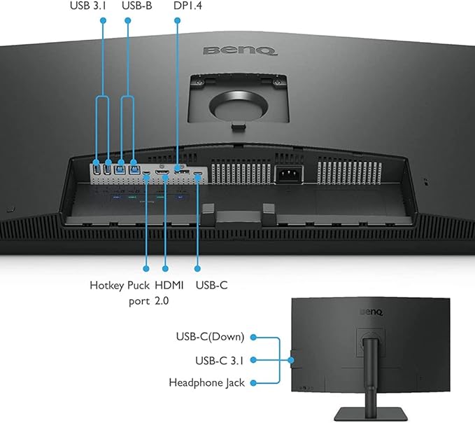 BenQ PD3205U Mac-Ready Monitor 32 4K UHD 99% Rec.709 &amp sRGB IPS DeltaE ≤3 ICC Sync Calibration Report AQCOLOR Uniformity HotKey Puck Ergonomic DisplayPort USB-C (90W) USB Hub