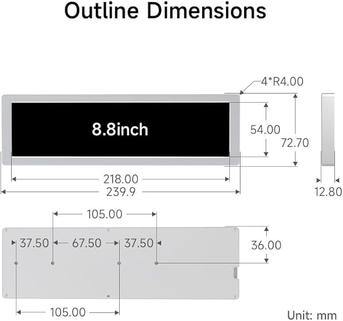 waveshare 8.8 inch USB Monitor 1920 x 480 ResolutionPC Case Secondary Screen/Desktop RGB Ambient Screen IPS Panel with Music Spectrum Analysis Function Type-C Interface CNC Metal Case Silver