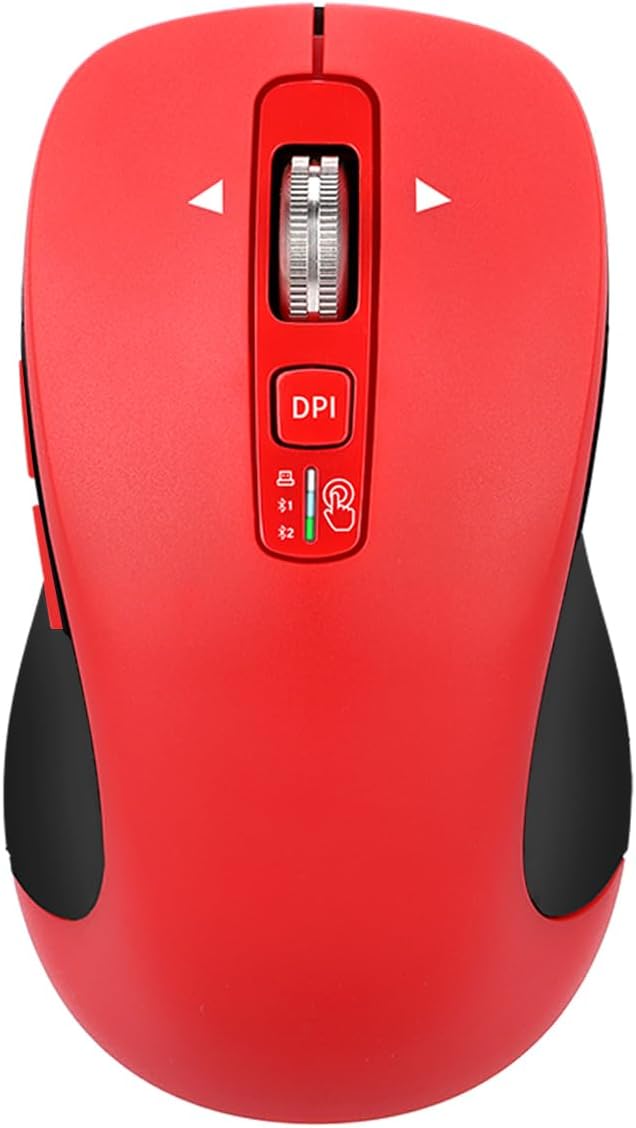 Wireless Bluetooth Mouse (USB + BT1 + BT2) Full Size 4-Way Scrolling Multi-Device Silent Mouse for Computer Laptop iPad MacBook (Red)