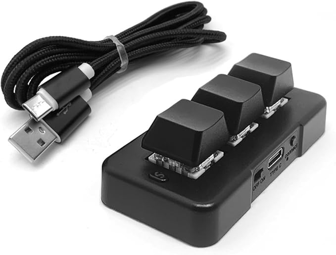 Bewinner Mini 3-Key Mechanical Gaming Keyboard RGB Backlight Programmable Macro Keys with Software for PC Wired USB Bluetooth 2.4G Connectivity