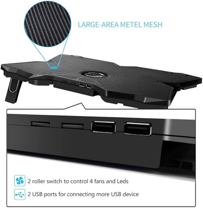 Laptop Cooler Cooling Pad Gaming Cooler Bracket with Four Fans and 2 USB for 14-17 Laptops (Color : A Size : 40 * 24 * 6.5cm)