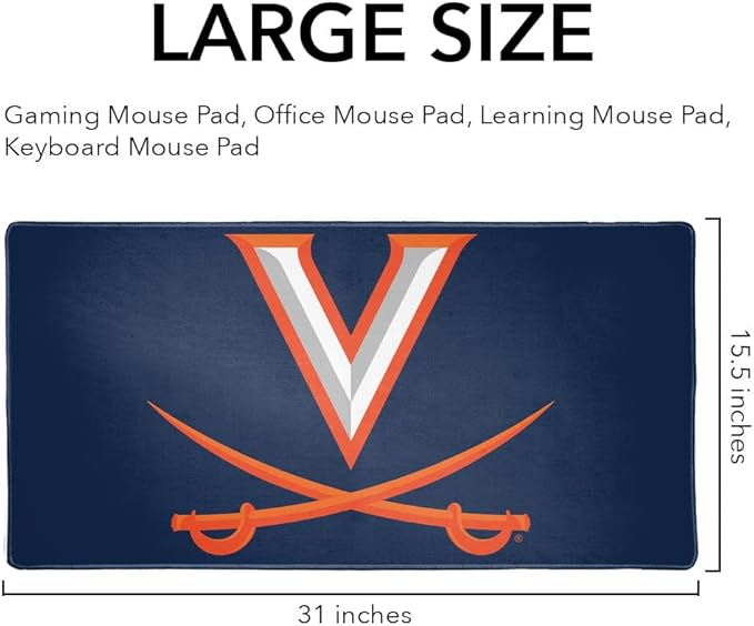 University of Virginia Cavaliers Logo Large Gaming Mouse Pad Desk Mat with Stitched Edges Non-Slip Base for Gamer Home and Office 31.5 x 15.7