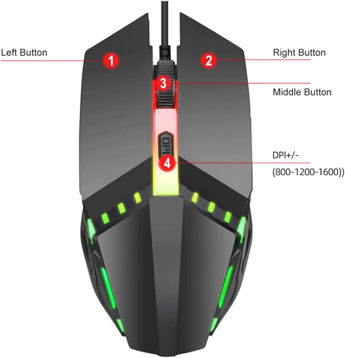 Computer Mouse Gaming Mouse 1600 DPI Wired Optical Mouse with 4 Buttons RGB Lighting Tilt Wheel Classic Black Wireless mice