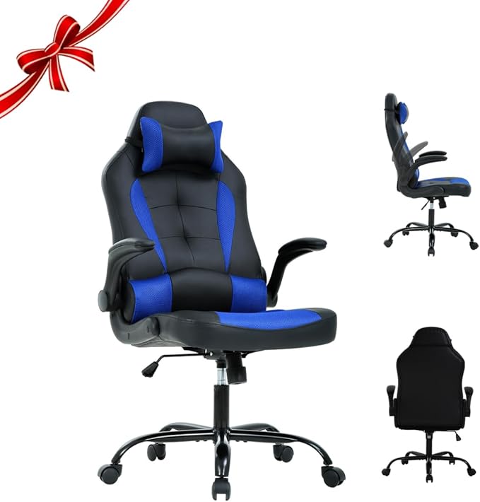 Big Tall Gaming Chair - Ergonomic Office Chair with Height Adjustable Tiltable Lumbar Support Blue
