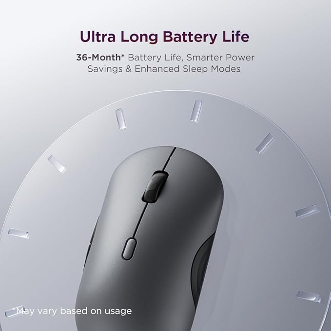Lenovo 700 Multi-Device Wireless Mouse Bluetooth or 2.4 GHz USB-A Connection Connect up to 3 Devices 36 Month Battery Life Luna Grey