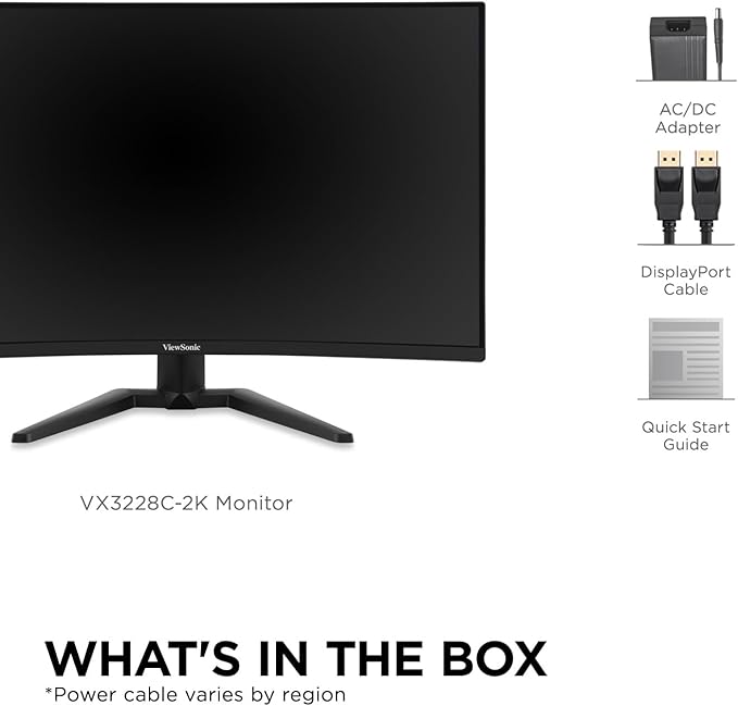 ViewSonic VX3228C-2K 32 Inch 1440p Curved Gaming Monitor with 1ms 180Hz FreeSync Eye Care HDMI and DisplayPort Inputs