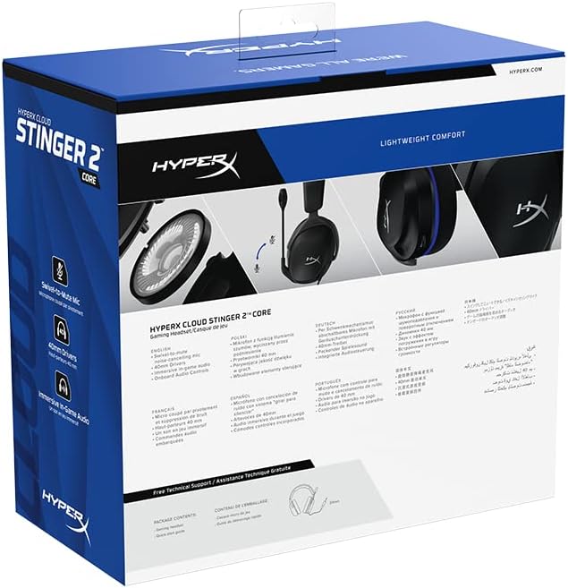 HyperX Cloud Stinger 2 Core - Gaming Headset for Playstation Lightweight Over-Ear Headset with mic Swivel-to-Mute Function 40mm Drivers - Black