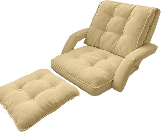 Floor Chair with Back Support Folding Sofa Chair with 5 Adjustable Position Padded Sleeper Bed Couch Recliner Floor Gaming Chair Gaming Floor Chairs for AdultsYellow