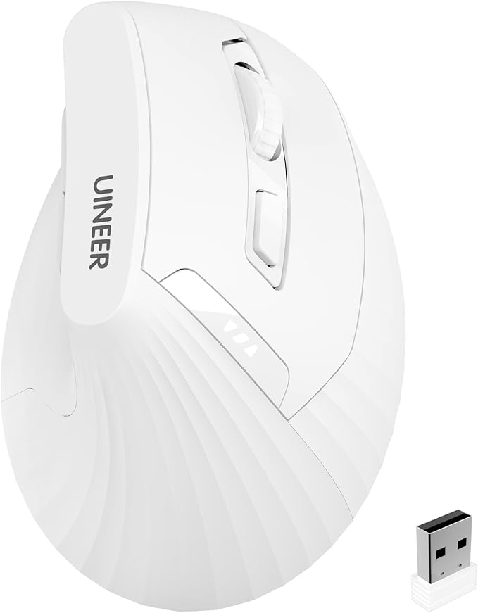 Uineer Vertical Mouse Wireless 2.4G Rechargeable Mouse with Battery Indicator4 Level DPIErgonomic Design for Comfort and Reduced Wrist Strain Ideal for HomeOffice Use (White)