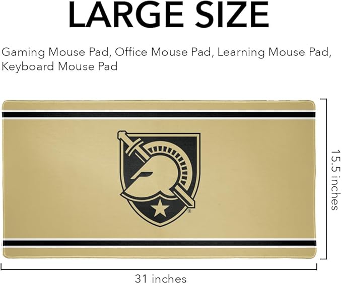 Army Black Knights Primary Logo Stripes Large Gaming Mouse Pad Desk Mat with Stitched Edges Non-Slip Base for Gamer Home and Office 31.5 x 15.7