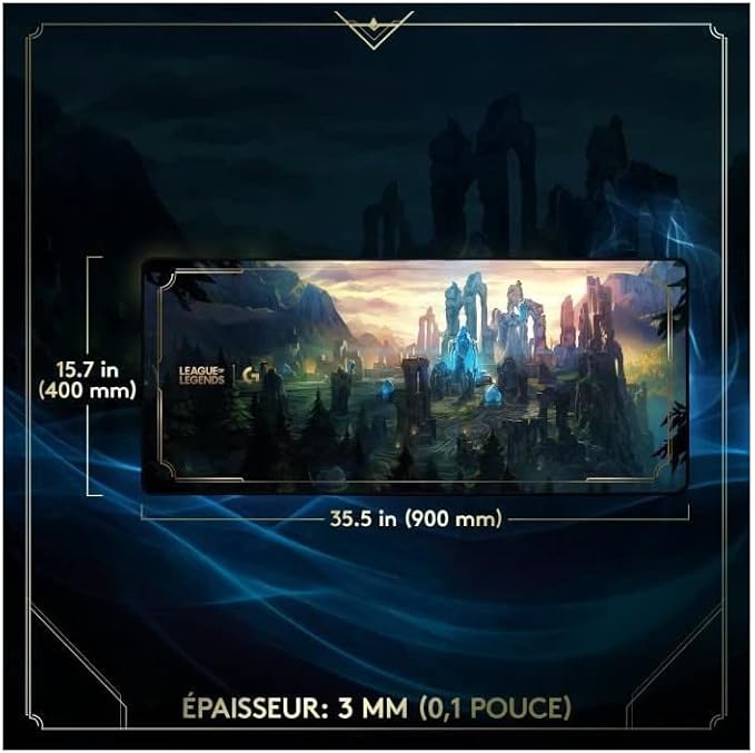 Logitech G840 XL Cloth Gaming Mouse Pad - 900 x 400 mm 3 mm Thin Mat Stable Rubber Base Performance-Tuned Surface Official League of Legends Edition
