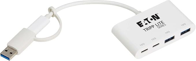 Tripp Lite 4-Port USB-C Hub for Laptop 2 USB-A &amp 2 USB-C Ports - USB 3.2 Gen 2 with 10 Gbps Data Transfer Thunderbolt 3 Compatible No Software Needed White 3-Year Warranty (U460-004-2A2C-3)