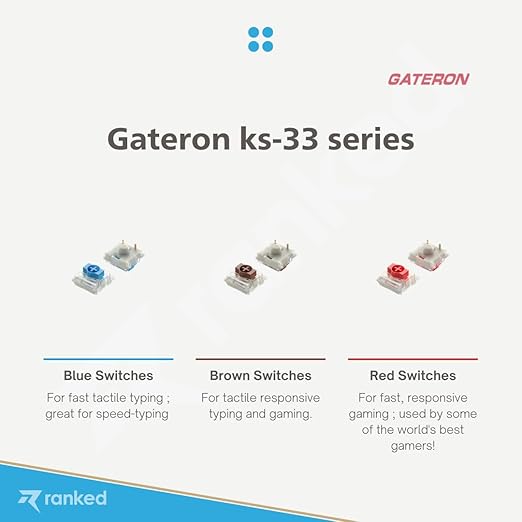 Ranked Gateron Ks-33 Low Profile v2 Key Switches for Mechanical Gaming Keyboards | Plate Mounted (Gateron Blue 65 Pcs)