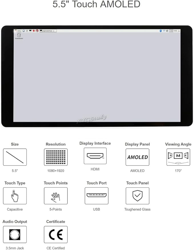 5.5inch 1080×1920 HDMI Capacitive Touch AMOLED Display for Raspberry Pi 4B/3B+/3A/Zero/Zero W/WH/Zero 2W CM3+/4 Jetson Nano/Windows 11/10/8.1/8/7 (5.5inch HDMI AMOLED)