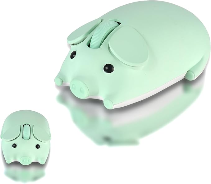 elec Space Cute Pig Design Wireless Mouse Dual Mode Bluetooth &amp USB Mouse Silent Operation Ergonomic Perfect for Laptops &amp PCs Ideal Gift for Animal Lovers and Family(Green)