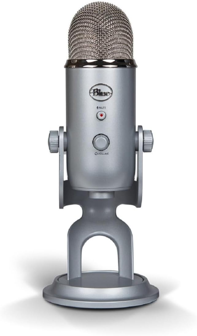Logitech Creators Blue Yeti USB Microphone for PC Mac Gaming Recording Streaming Podcasting Studio and Computer Condenser Mic with Blue VO!CE Effects 4 Pickup Patterns Plug and Play - Silver