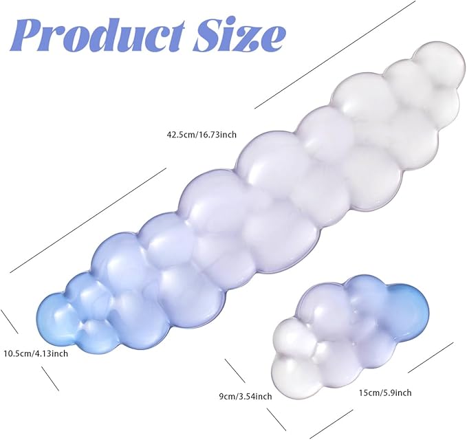 Gel Keyboard Wrist Rest Cloud Set Clear Ergonomic Wrist Support and Arm Support Keyboard Rest for Typing Pain Relief with Non-Slip Soft Washable Wrist Rest(Blue White)