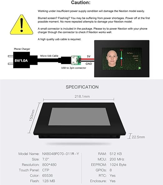 Nextion 7.0 LCD Module Touch Display Intelligent Series NX8048P070-011R-Y HMI IPS RGB 65K Resistive Touchscreen with Enclosure