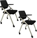【2 Pack】 Comfortable Home Office Foldable Office ChairFolding Chair with Wheels Desk Chairs for Bedroom with Padded Seats Small SpacesGaming Ergonomic Foldable armrest360 Degree RotationBlack