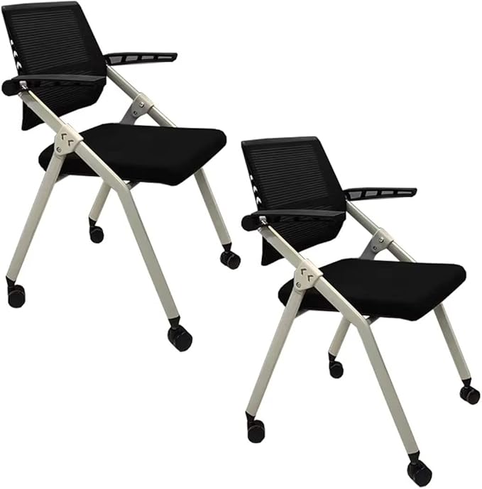 【2 Pack】 Comfortable Home Office Foldable Office ChairFolding Chair with Wheels Desk Chairs for Bedroom with Padded Seats Small SpacesGaming Ergonomic Foldable armrest360 Degree RotationBlack