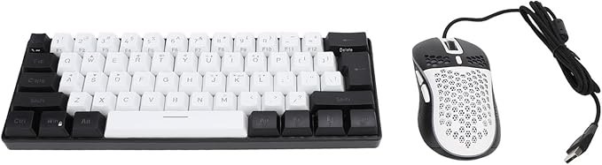 61 Key RGB Illuminated Keyboard 61 Keys Multi Color RGB Illuminated LED Backlit Wired Gaming Keyboard Ergonomic Gaming Mouse and Keyboard for Tablet Laptop (White Center Black