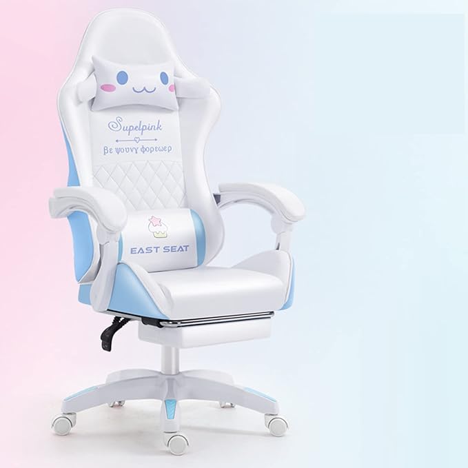Gaming Chairs for Adults Gamer Chair with Footrest and Lumbar Support Height Adjustable 360°-Swivel Seat and Headrest and for Office Gaming Girl (Whitefootrest)