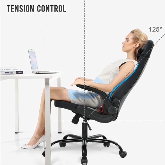 Comfortable Gaming Chair with Massager Video Game Chair Gamer Chair for Adults Computer Desk Chair with Lumbar Support and Flip-up Armrests Rolling Chair with Wheels for Adults