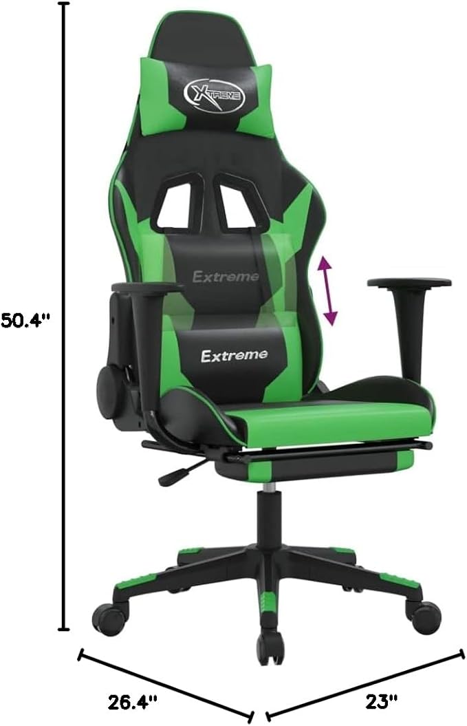 Gaming Chair Computer ChairErgonomic Gaming ChairSuitable for Work Rest Playing Computer Games Watching Performanceswith Footrest Black and Green Faux Leather