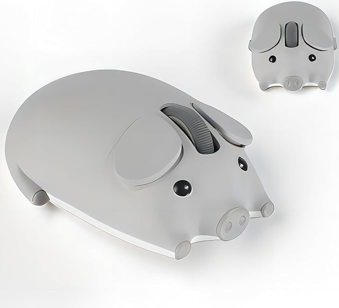 Wireless Mouse Cute Pig Bluetooth &amp USB Dual Mode MiceSilent Portable Compact Gray Fun Mice for Mac/PC/Laptop/Chromebook/Computer/Tablet/iPad/MacBook Air/Pro Travel Kids Girls Boys Women Men Gift