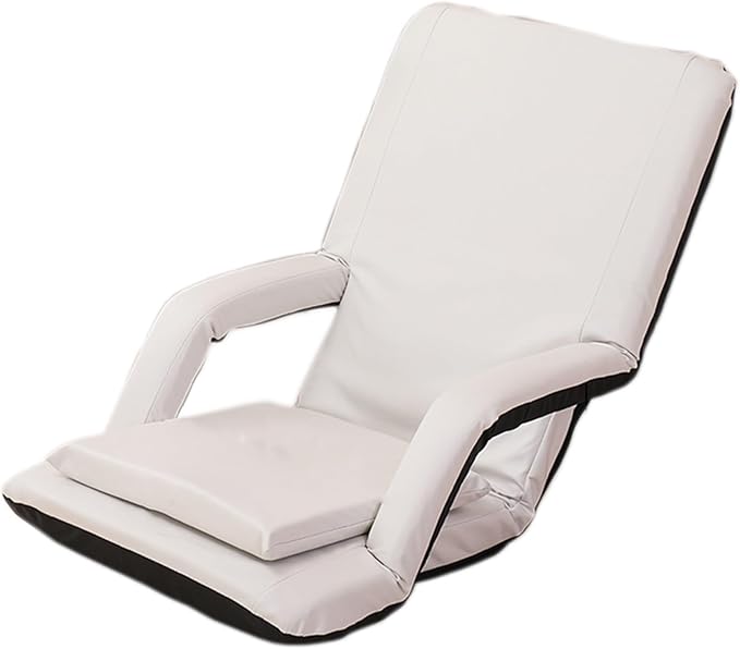 Adjustable Floor Chair Chaise Lounge Indoor Folding Lazy Sofa with Armrests Adults Gaming Chairs for Living Room Bedroom(Beige)