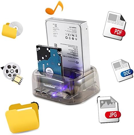 TCC-S865 USB 3.0 to SATA IDE Dual Slots External Transparent Hard Drive Docking Station with Card Reader and 2 Ports USB 3.0 Hub for 2.5 3.5 Inch IDE SATA I/II/III HDD SSD