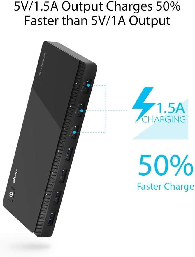 TP-Link [2nd Gen] TP-Link 7-Port USB 3.0 Ultra Slim Hub Including 3 BC 1.2 Charging Ports up to 5V / 1.5A. Compatible with Windows Mac Chrome &amp Linux OS with Power On/Off Button (UH700)